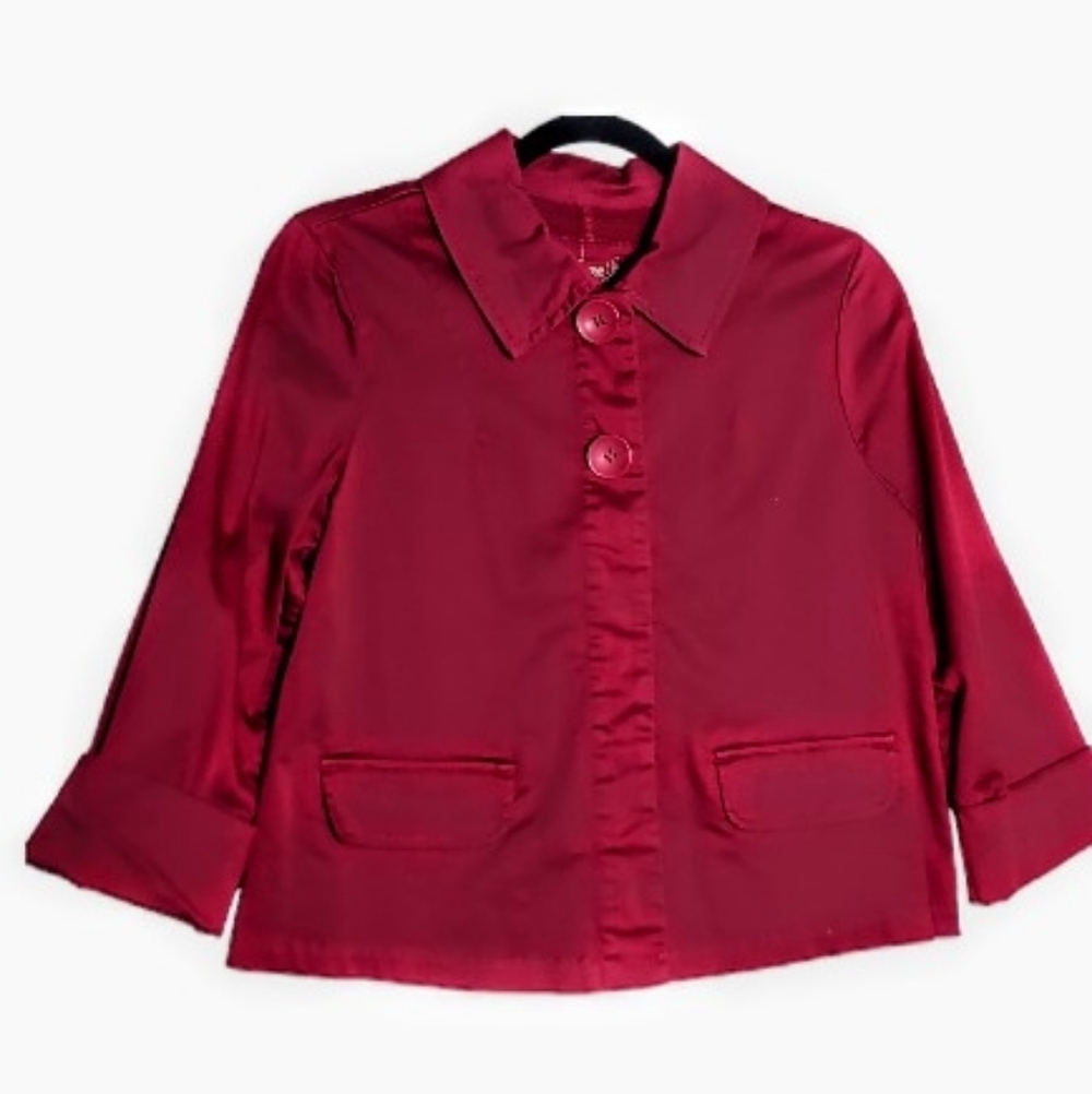 L.A.L. True Red Boxy Crop Pea Coat Jacket Sz Med Twee Mod Transitional Preppy